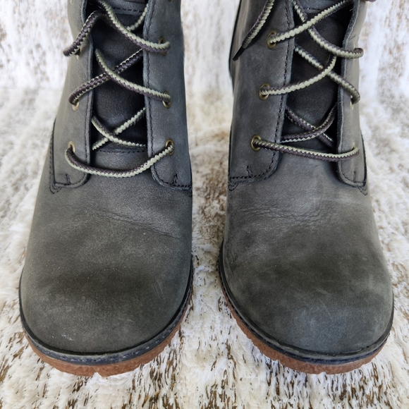 Timberland "Tillston" Olive Green Nubuck Leather Boot Heeled | Women's Size 8 - Picture 4 of 12
